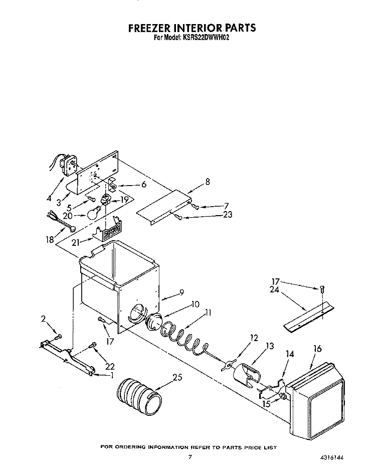 FREEZER INTERIOR Diagram and Parts List for KSRS22DWAL02  KitchenAid Refrigerator