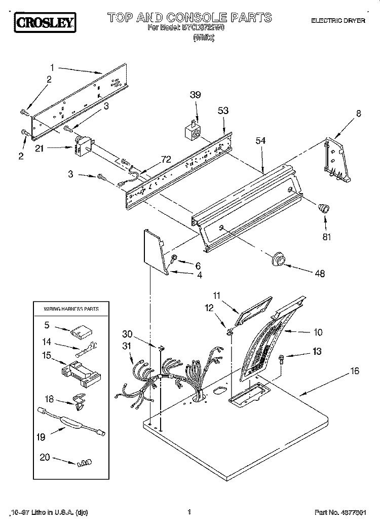 SECTION Diagram and Parts List for BYCD3722W0  Whirlpool Dryer