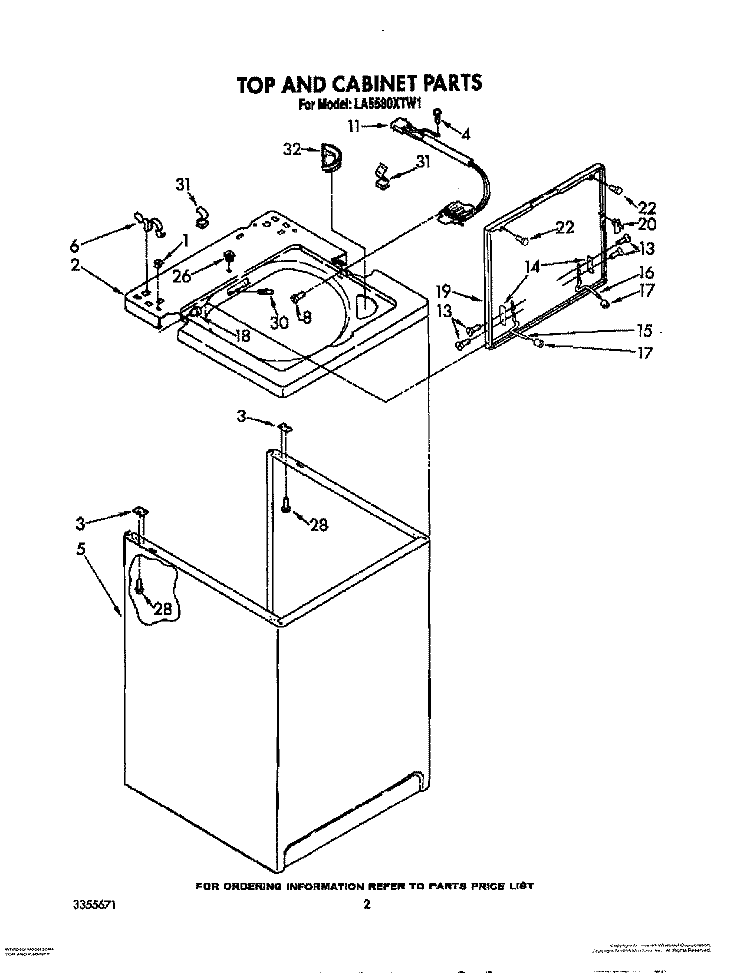 TOP AND CABINET, LIT/OPTIONAL Diagram and Parts List for LA5580XTF1  Whirlpool Washer