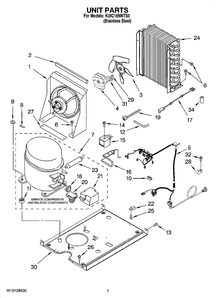 UNIT PARTS, OPTIONAL PARTS (NOT INCLUDED) Diagram and Parts List for KUIC18NNTS0  KitchenAid Ice Maker
