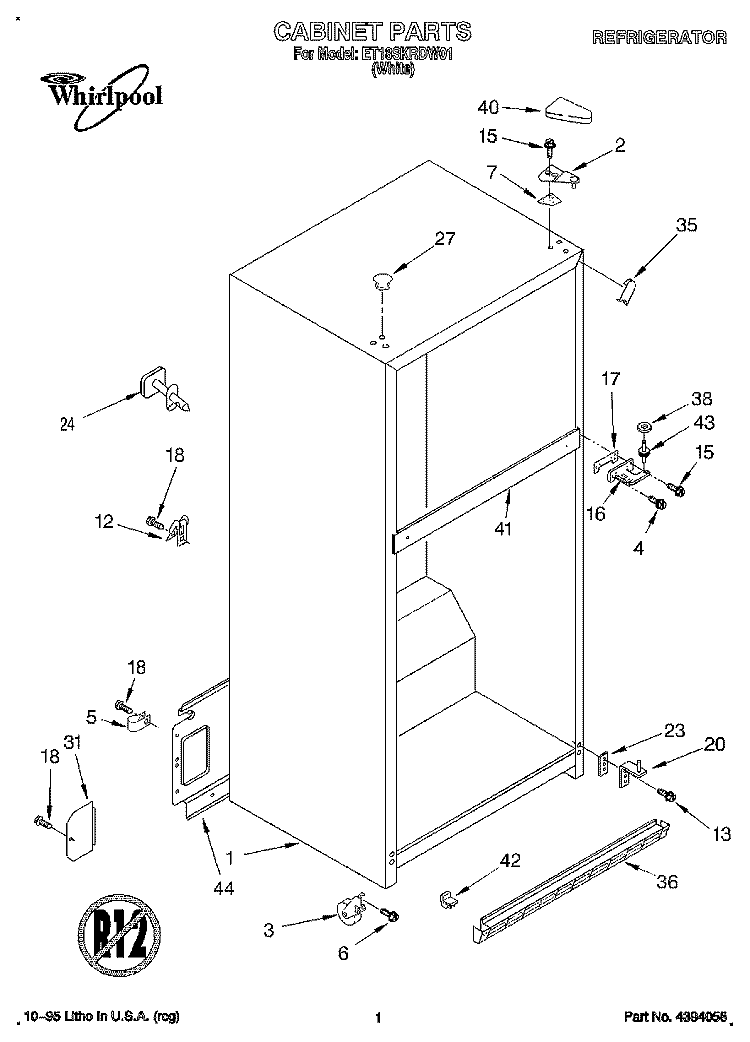 CABINET Diagram and Parts List for ET18SKRDW01  Whirlpool Refrigerator