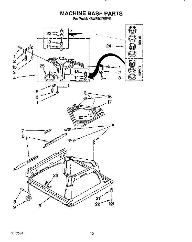 MACHINE BASE Diagram and Parts List for KAWE564WAL3  KitchenAid Washer