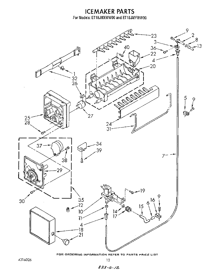 ICEMAKER , LIT/OPTIONAL Diagram and Parts List for ET18JMXWW00  Whirlpool Refrigerator