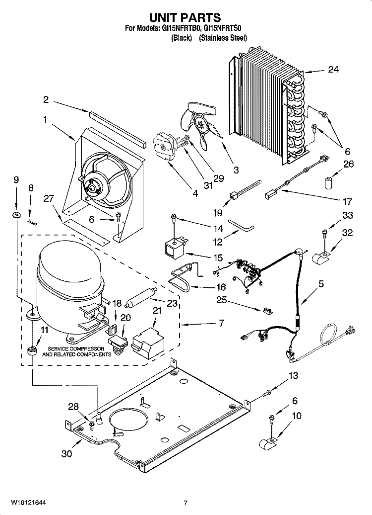 UNIT PARTS, OPTIONAL PARTS (NOT INCLUDED) Diagram and Parts List for GI15NFRTB0  Whirlpool Ice Maker