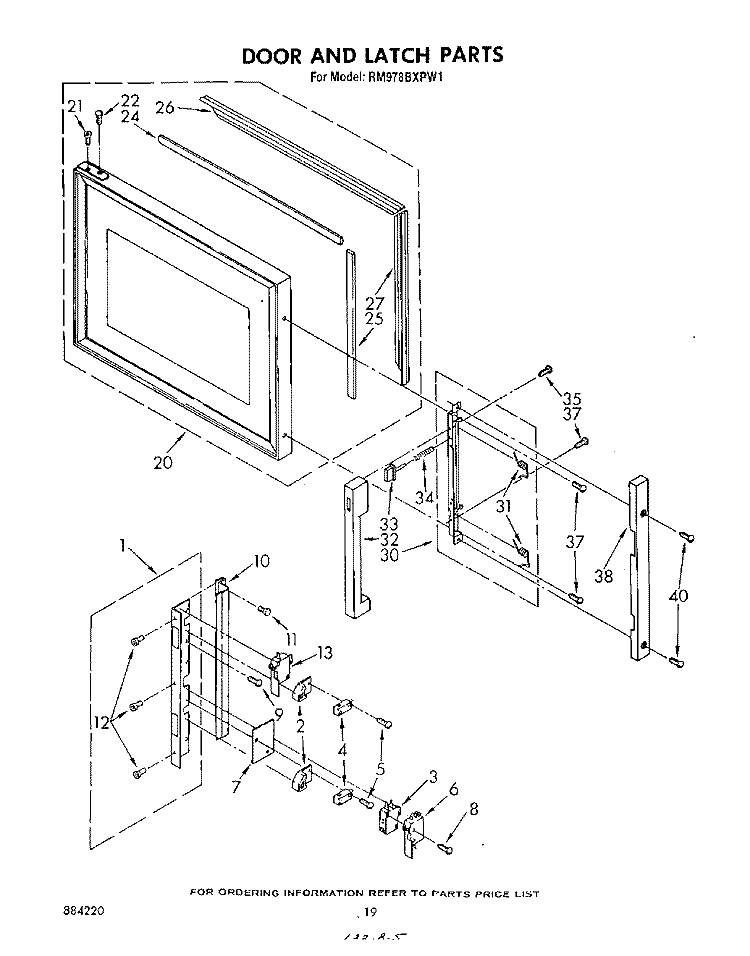 DOOR AND LATCH Diagram and Parts List for RM978BXPW1  Whirlpool Microwave Oven Combo