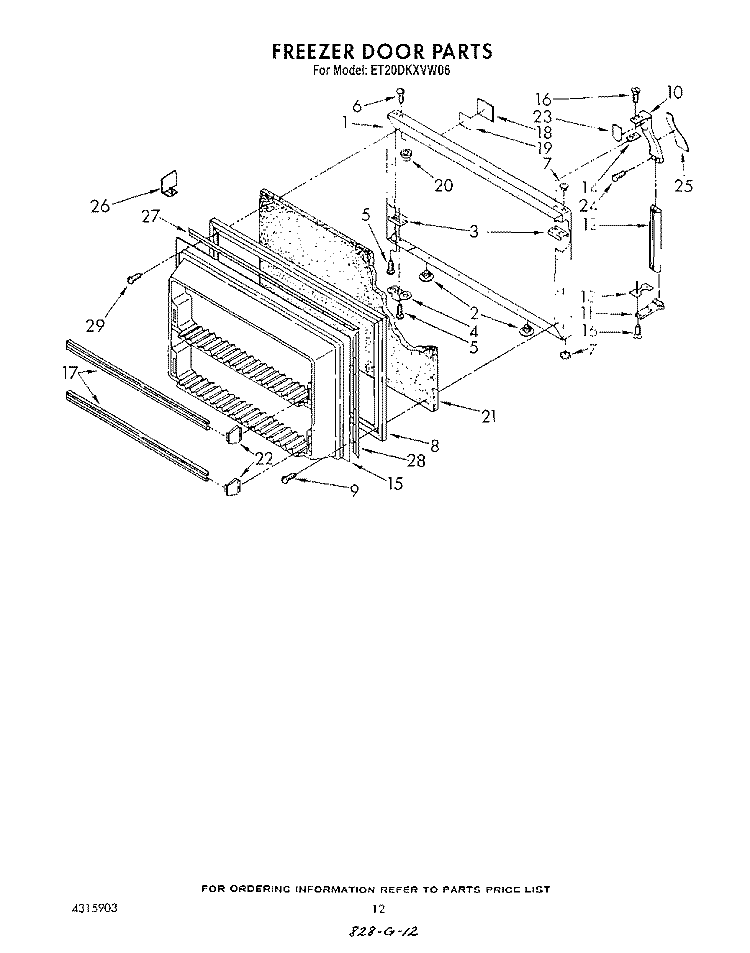FREEZER DOOR Diagram and Parts List for ET20DKXVW06  Whirlpool Refrigerator