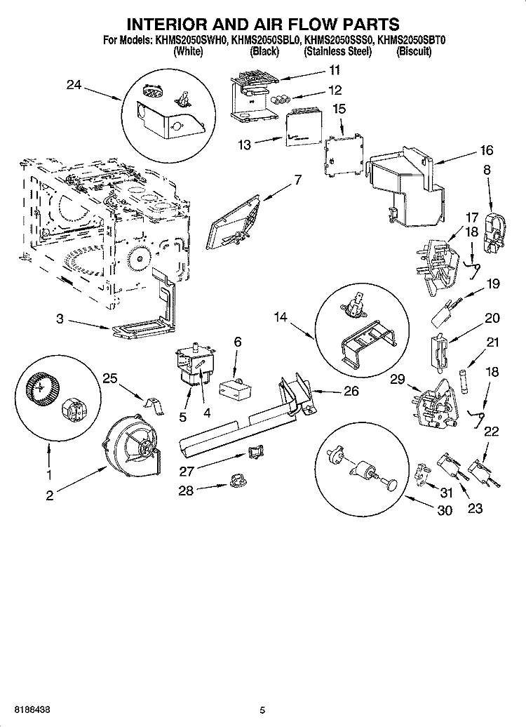 INTERIOR AND AIR FLOW PARTS Diagram and Parts List for KHMS2050SSS0  KitchenAid Microwave