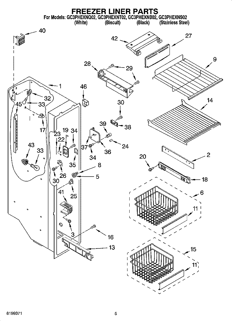 FREEZER LINER PARTS Diagram and Parts List for GC3PHEXNS02  Whirlpool Refrigerator