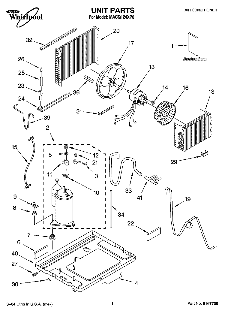 UNIT PARTS Diagram and Parts List for MACQ124XP0  Whirlpool Air Conditioner