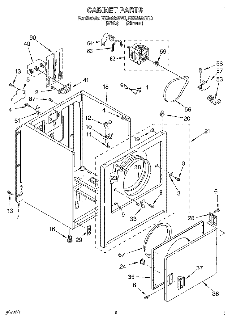 SECTION Diagram and Parts List for REX4625EW0  Roper Dryer