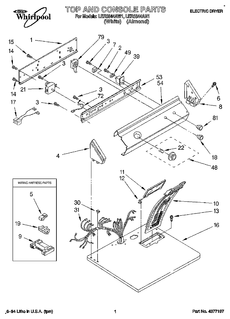 SECTION Diagram and Parts List for LER5644AN1  Whirlpool Dryer