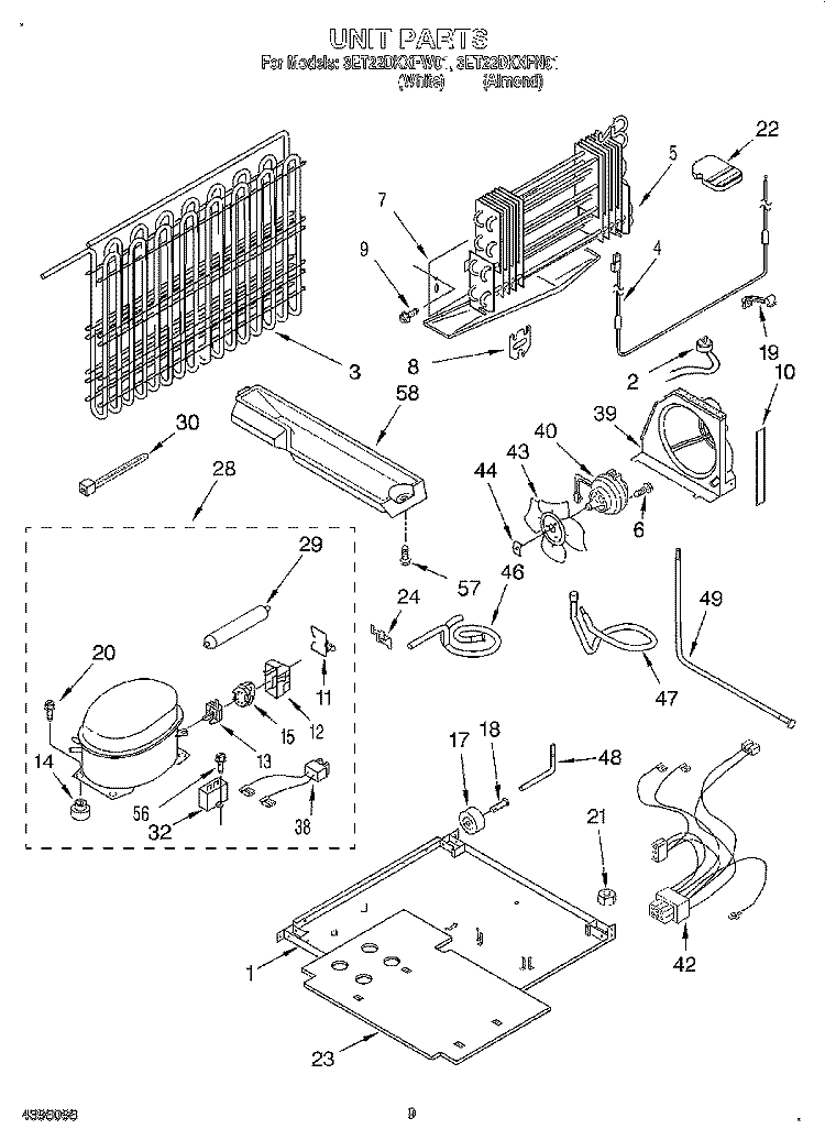 UNIT Diagram and Parts List for 3ET22DKXFW01  Whirlpool Refrigerator