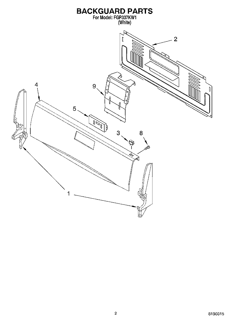 BACKGUARD PARTS Diagram and Parts List for FGP337KW1  Roper Range