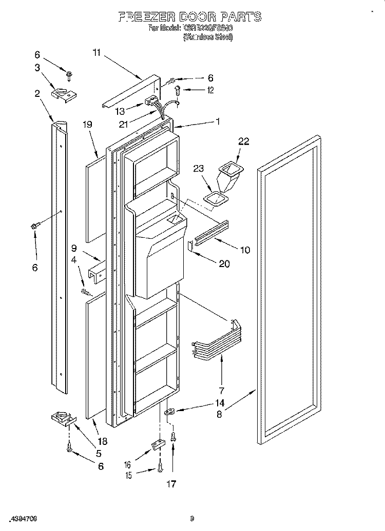 FREEZER DOOR Diagram and Parts List for KSRB22QFSS00  KitchenAid Refrigerator
