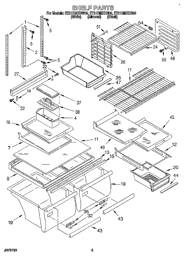 SHELF Diagram and Parts List for ET21DMXDB00  Whirlpool Refrigerator