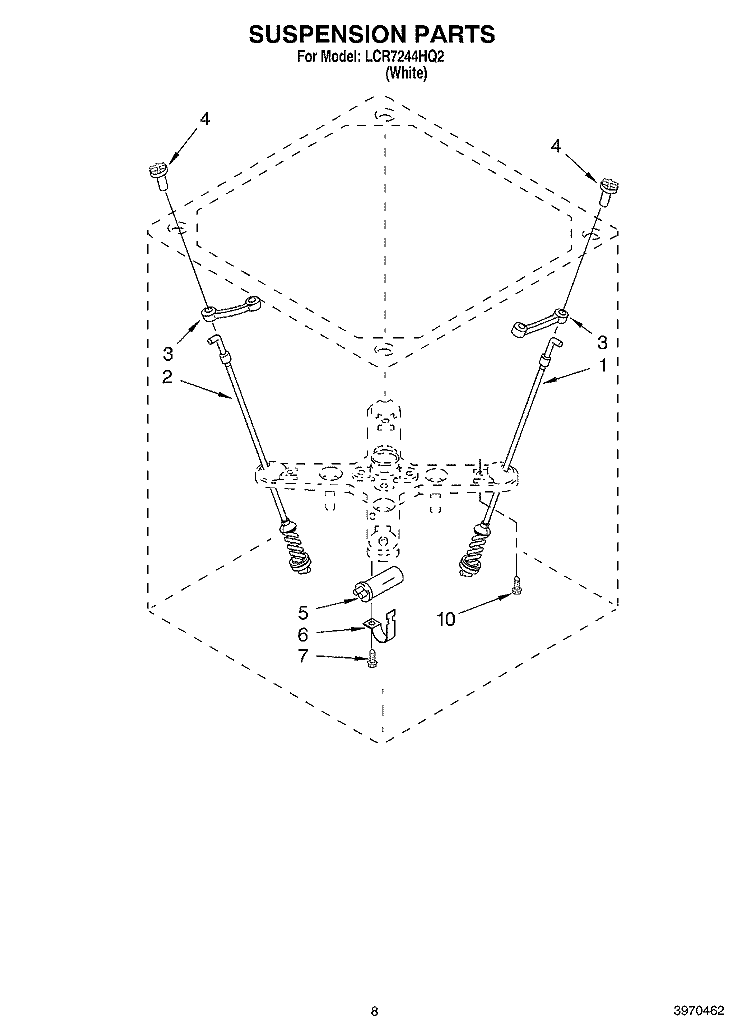 SUSPENSION PARTS Diagram and Parts List for LCR7244HQ2  Whirlpool Washer