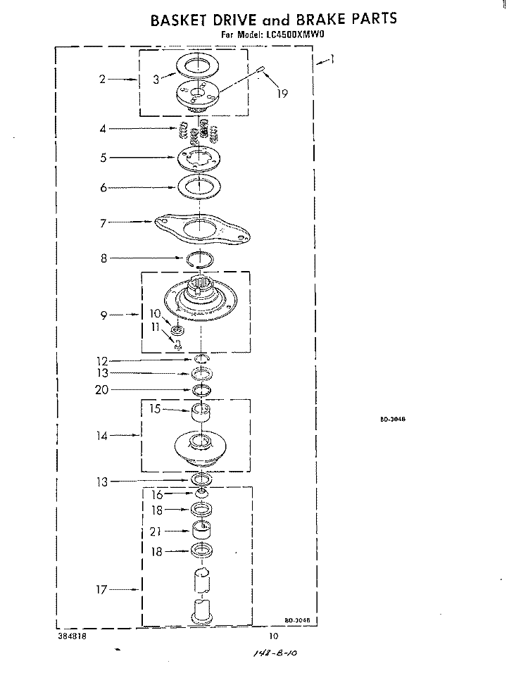 BASKET DRIVE AND BRAKE Diagram and Parts List for LC4500XMW0  Whirlpool Washer