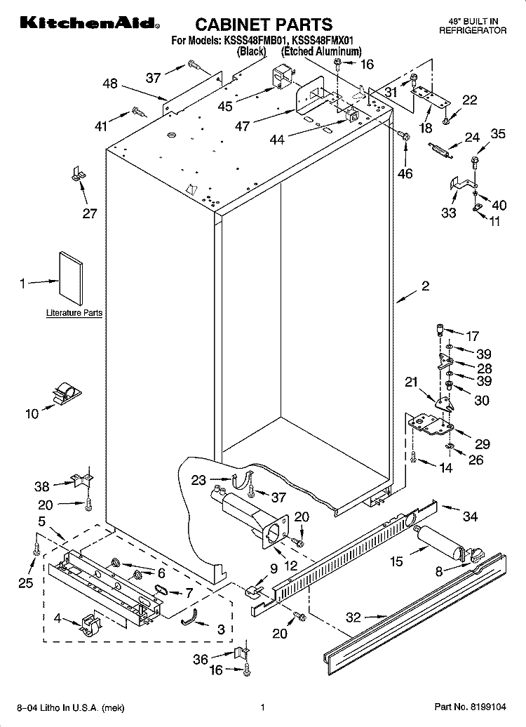 CABINET PARTS Diagram and Parts List for KSSS48FMX01  KitchenAid Refrigerator