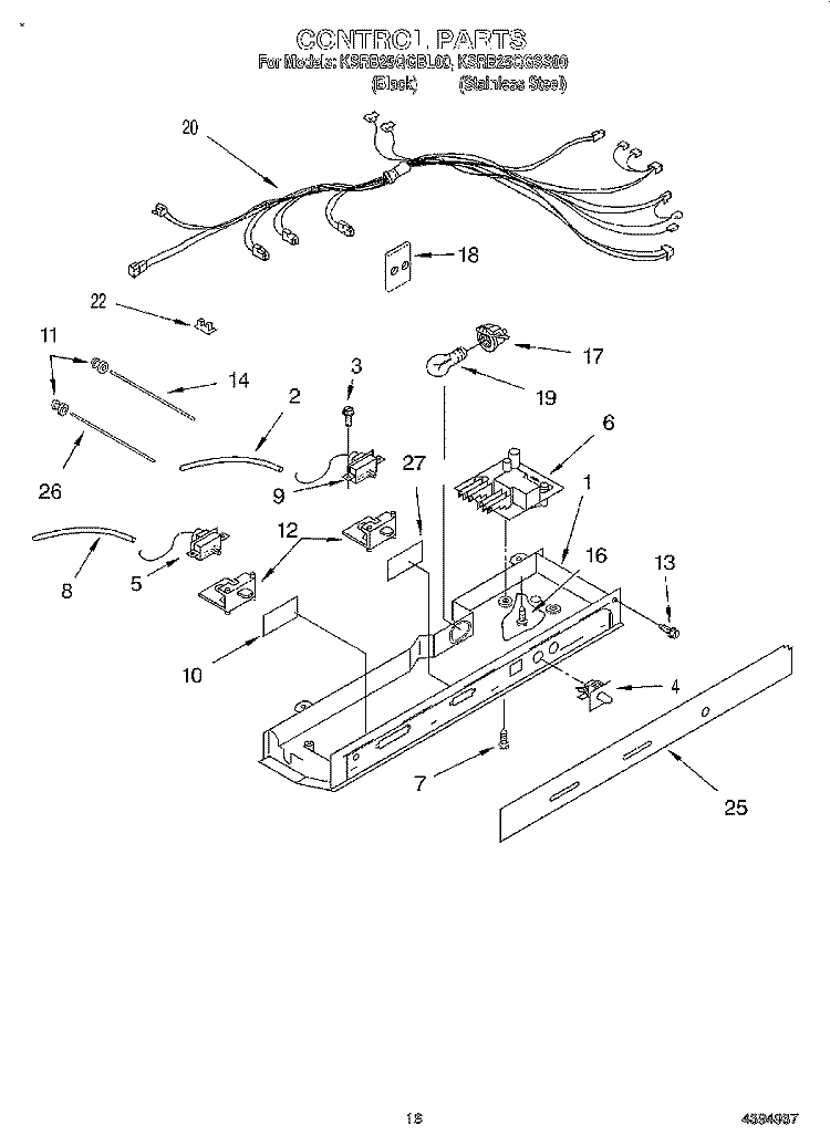 CONTROL Diagram and Parts List for KSRB25QGBL00  KitchenAid Refrigerator