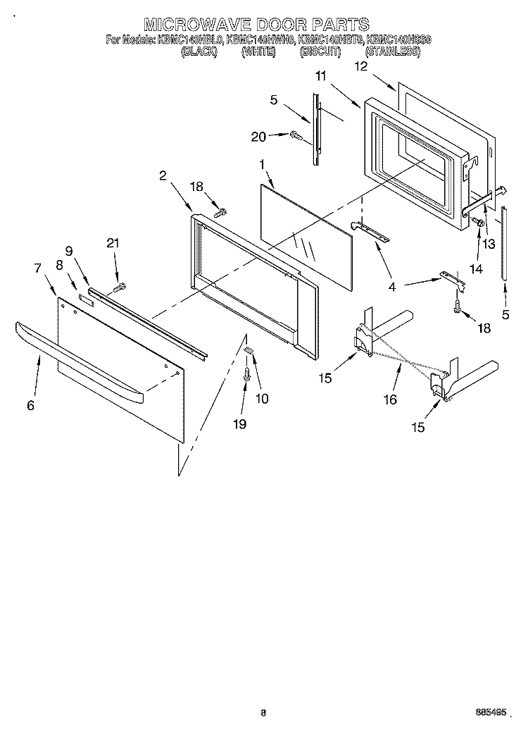 MICROWAVE DOOR, OPTIONAL Diagram and Parts List for KBMC140HBT0  KitchenAid Microwave Oven Combo