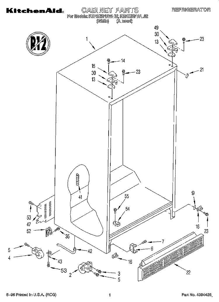 CABINET Diagram and Parts List for KSRS25FDAL02  KitchenAid Refrigerator