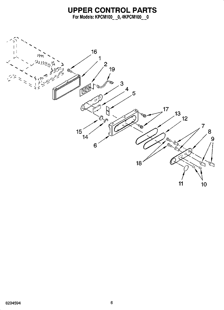 UPPER CONTROL PARTS Diagram and Parts List for KPCM100NP0  KitchenAid Coffee Maker