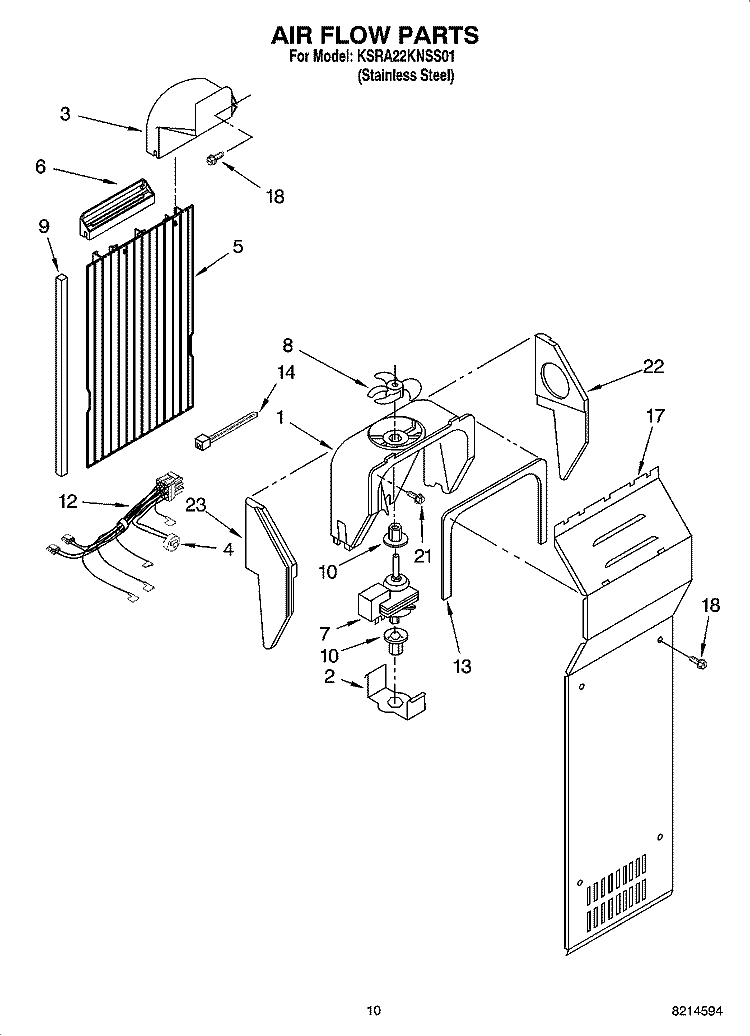 AIR FLOW PARTS Diagram and Parts List for KSRA22KNSS01  KitchenAid Refrigerator