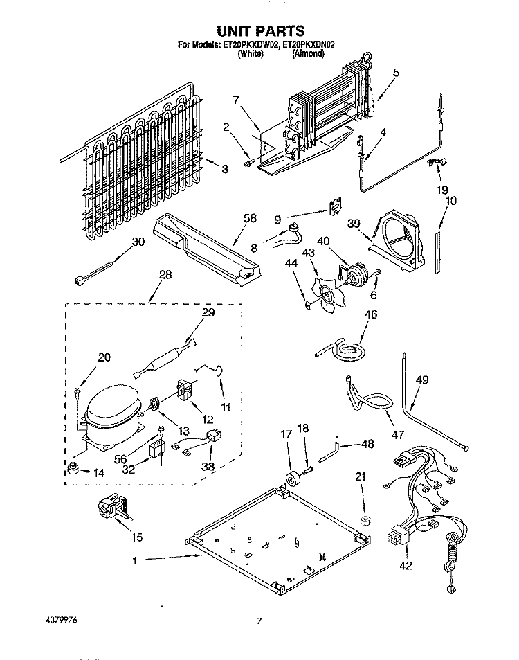 UNIT Diagram and Parts List for ET20PKXDW02  Whirlpool Refrigerator