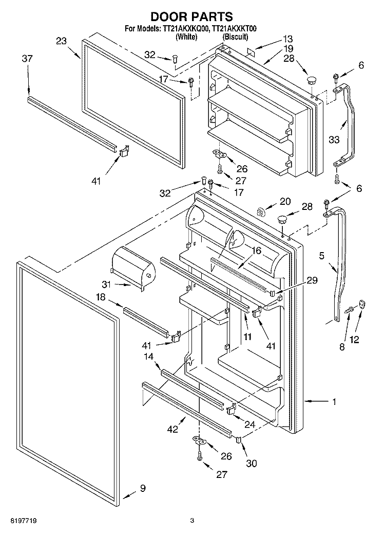 DOOR Diagram and Parts List for TT21AKXKQ00  Estate Refrigerator