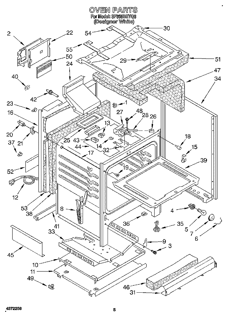 OVEN Diagram and Parts List for SF365BEYQ3  Whirlpool Range