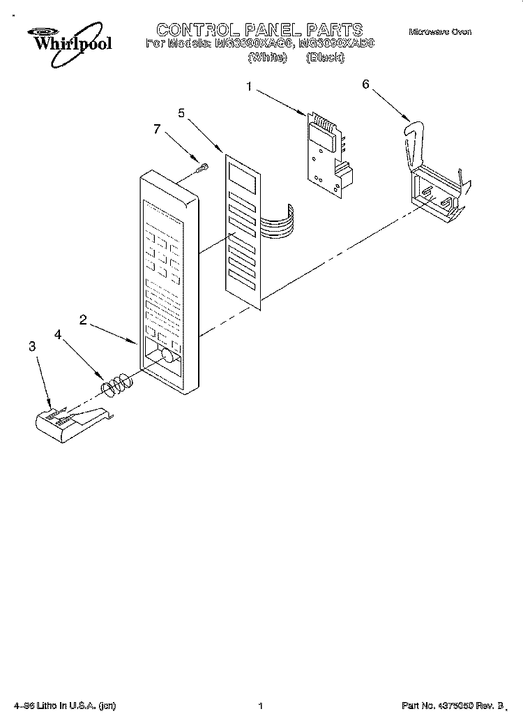 CONTROL PANEL Diagram and Parts List for MG3090XAB0  Whirlpool Microwave