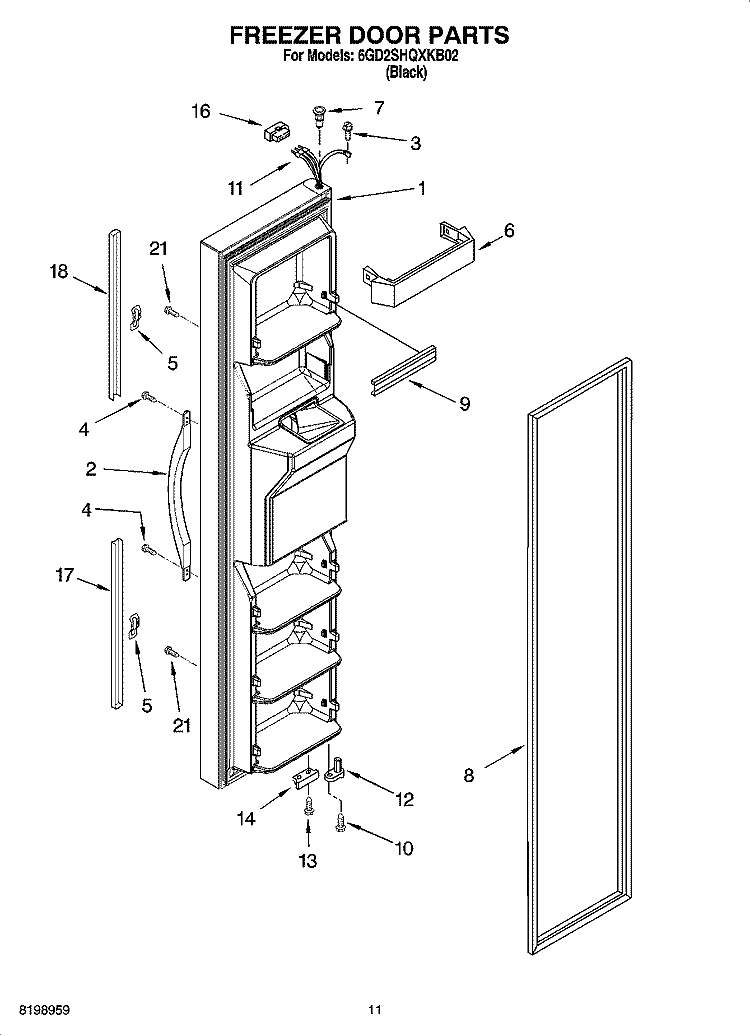 FREEZER DOOR PARTS Diagram and Parts List for 6GD2SHQXKB02  Whirlpool Refrigerator