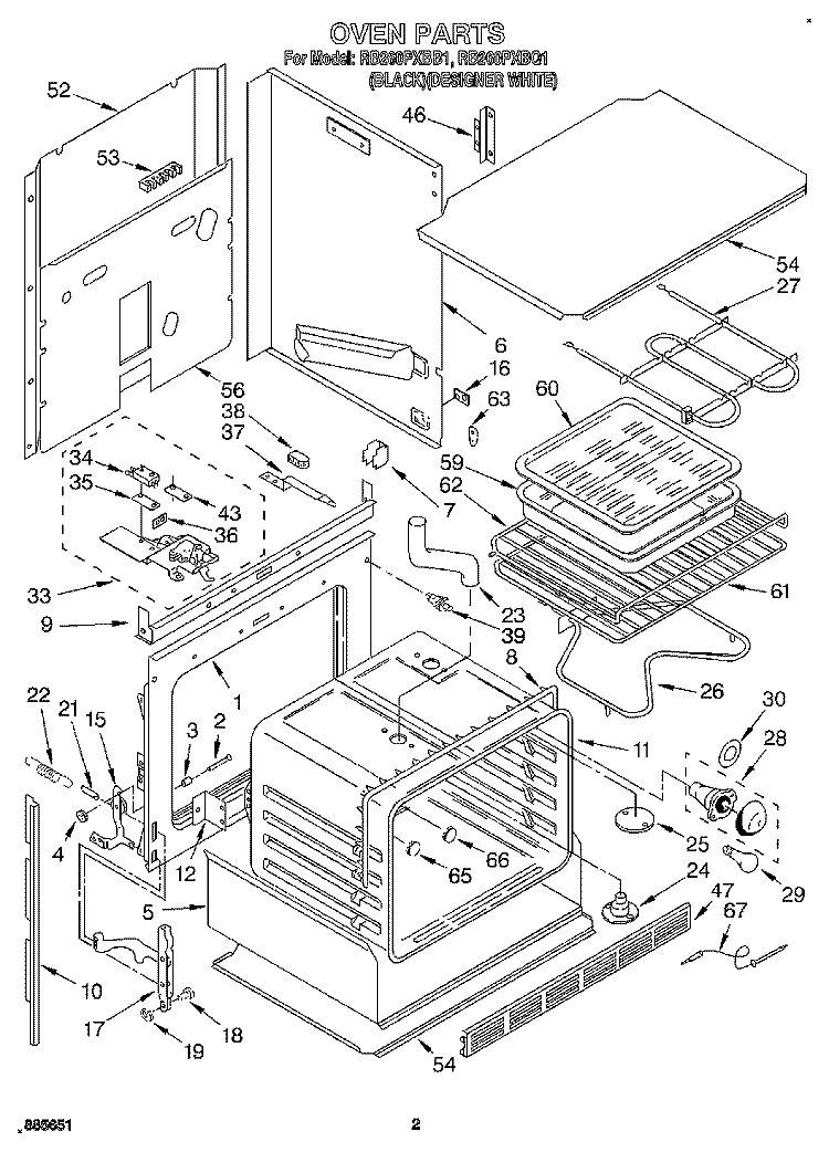 OVEN Diagram and Parts List for RB260PXBQ1  Whirlpool Wall Oven