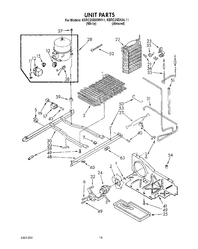 UNIT Diagram and Parts List for KSRC25DXAL11  KitchenAid Refrigerator