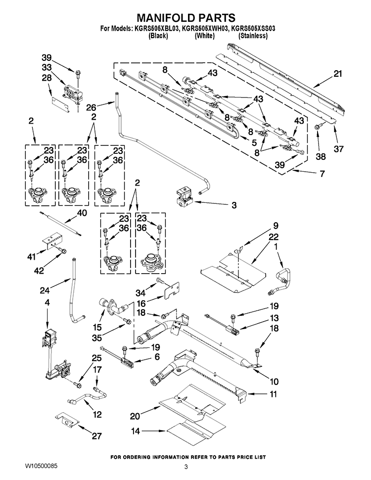MANIFOLD PARTS Diagram and Parts List for KGRS505XBL03  KitchenAid Range