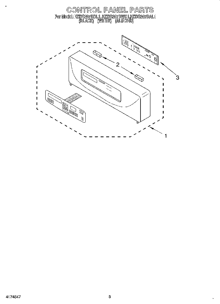 CONTROL PANEL, LITERATURE Diagram and Parts List for KEBS207DAL1  KitchenAid Wall Oven