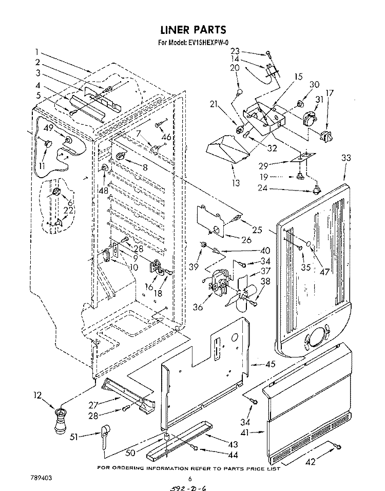 LINER Diagram and Parts List for EV15HEXPW0  Whirlpool Freezer