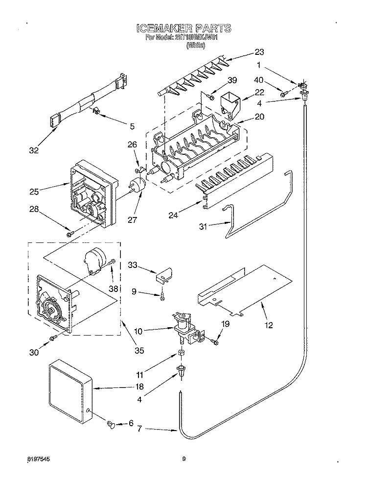 ICE MAKER Diagram and Parts List for 2ET18NMXJW01  Whirlpool Refrigerator