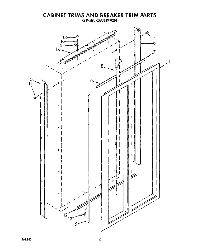 CABINET TRIMS AND BREAKER TRIM PART Diagram and Parts List for KSSS36MWX01  KitchenAid Refrigerator