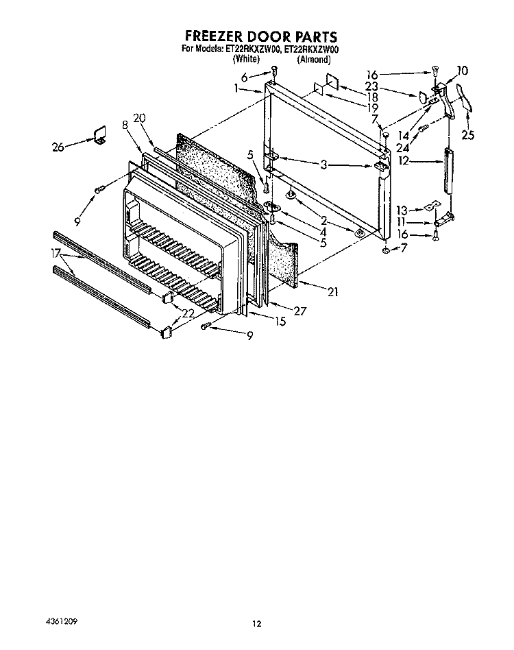FREEZER DOOR Diagram and Parts List for ET22RKXZW00  Whirlpool Refrigerator