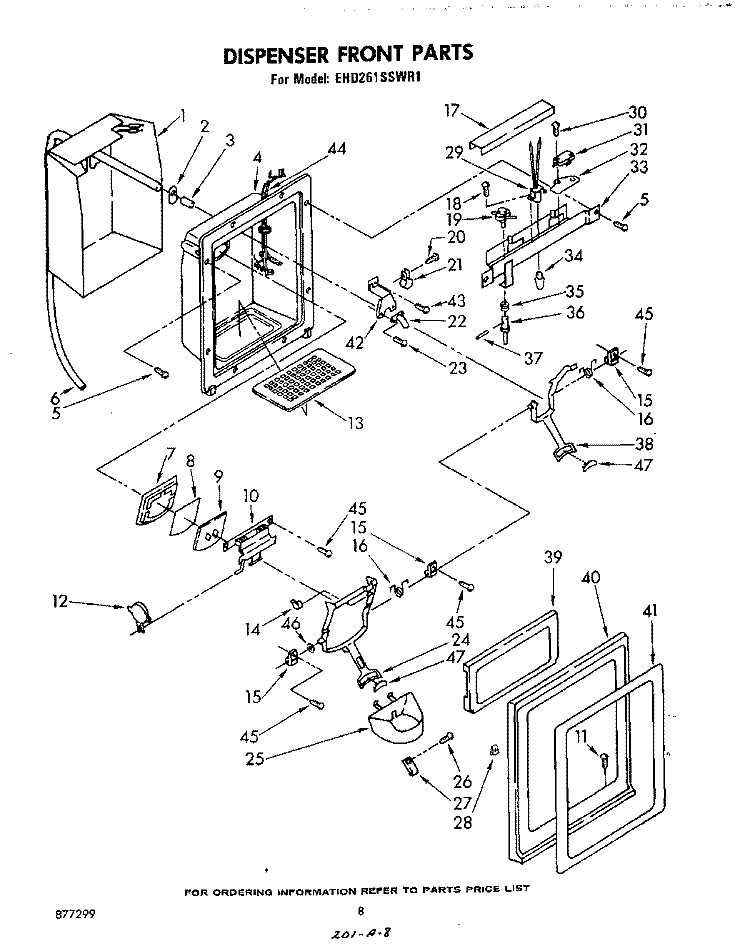 DISPENSER FRONT Diagram and Parts List for EHD261SSWR1  Whirlpool Refrigerator