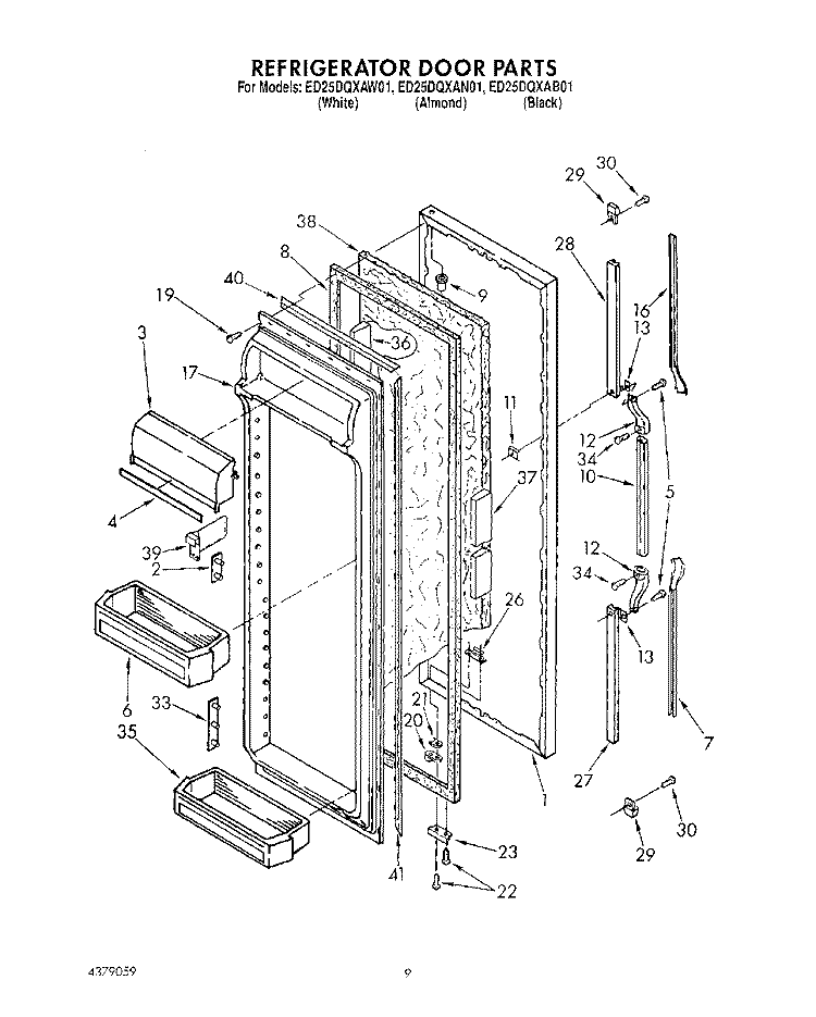 REFRIGERATOR DOOR Diagram and Parts List for ED25DQXAW01  Whirlpool Refrigerator
