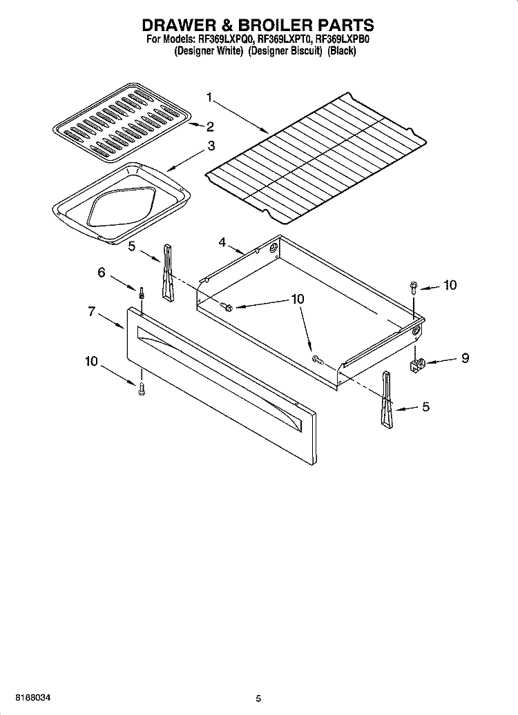 DRAWER & BROILER PARTS Diagram and Parts List for RF369LXPB0  Whirlpool Range