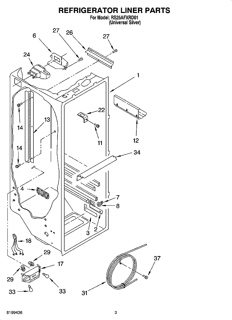 REFRIGERATOR LINER PARTS Diagram and Parts List for RS25AFXRD01  Roper Refrigerator