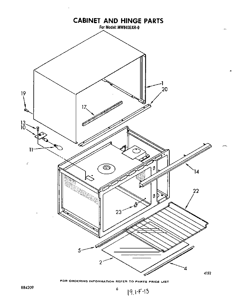 CABINET AND HINGE Diagram and Parts List for MW840EXR0  Whirlpool Microwave