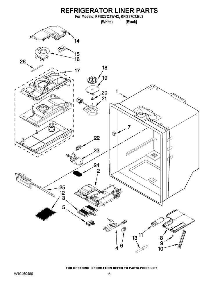 REFRIGERATOR LINER PARTS Diagram and Parts List for KFIS27CXBL3  KitchenAid Refrigerator