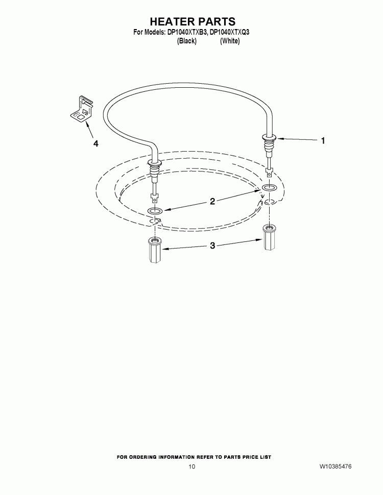 HEATER PARTS Diagram and Parts List for DP1040XTXB3  Whirlpool Dishwasher