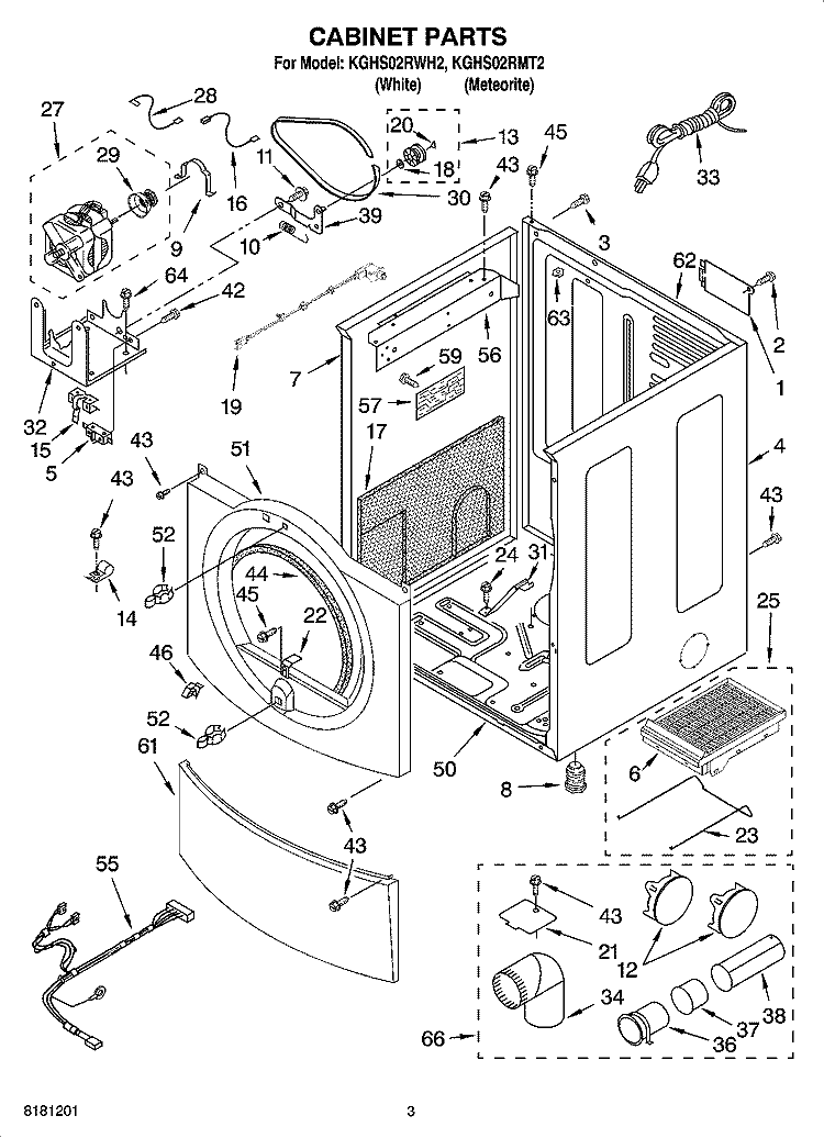CABINET PARTS Diagram and Parts List for KGHS02RMT2  KitchenAid Dryer