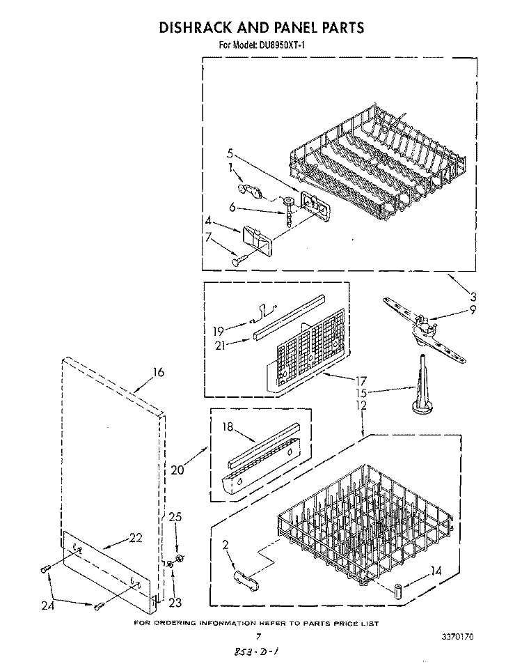 DISHRACK AND PANEL Diagram and Parts List for DU8950XT1  Whirlpool Dishwasher