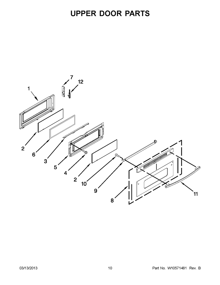 UPPER DOOR PARTS Diagram and Parts List for GGG388LXQ05  Whirlpool Range